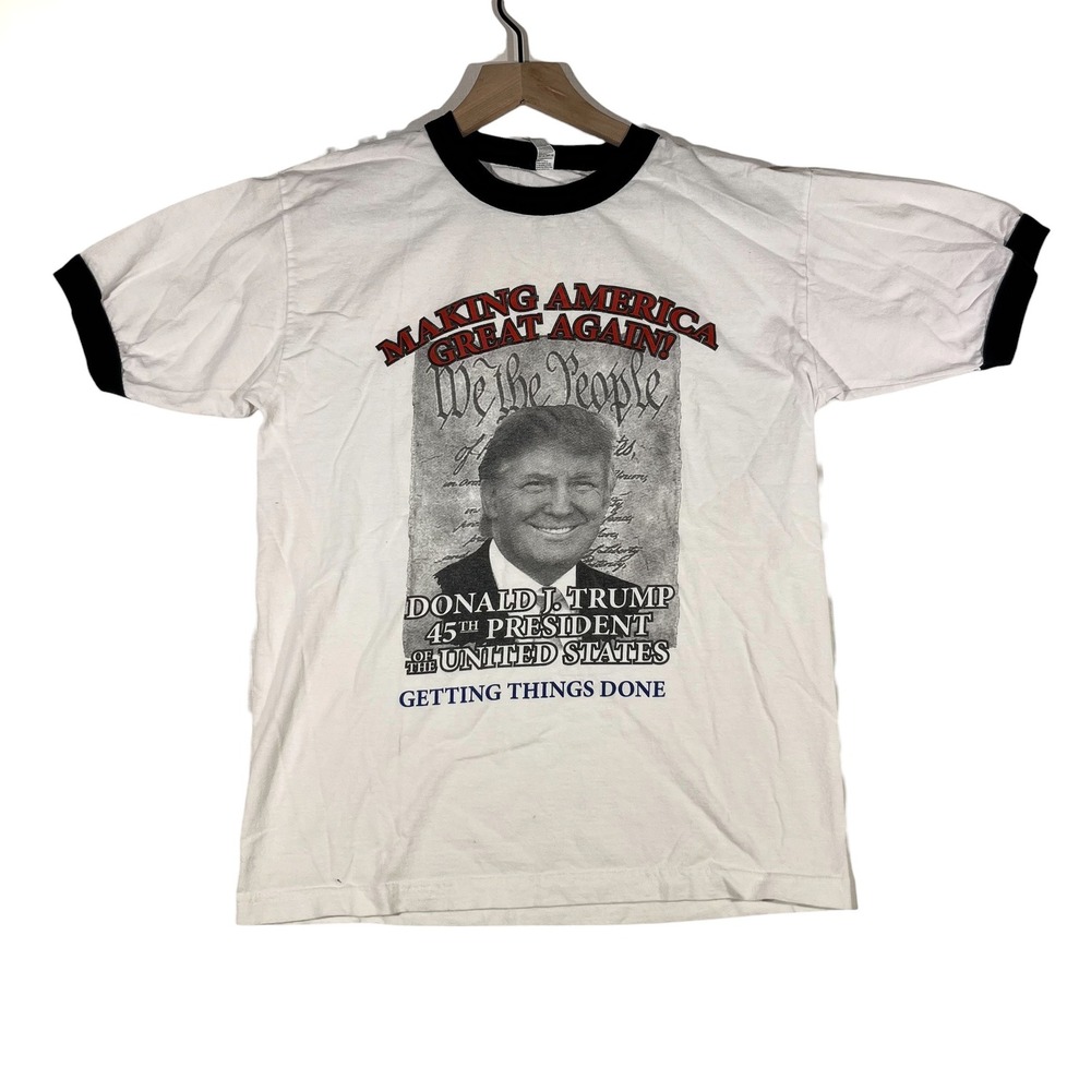 Donald Trump MAGA T-Shirt M GETTING THINGS DONE‎ President Alstyle Ringer White